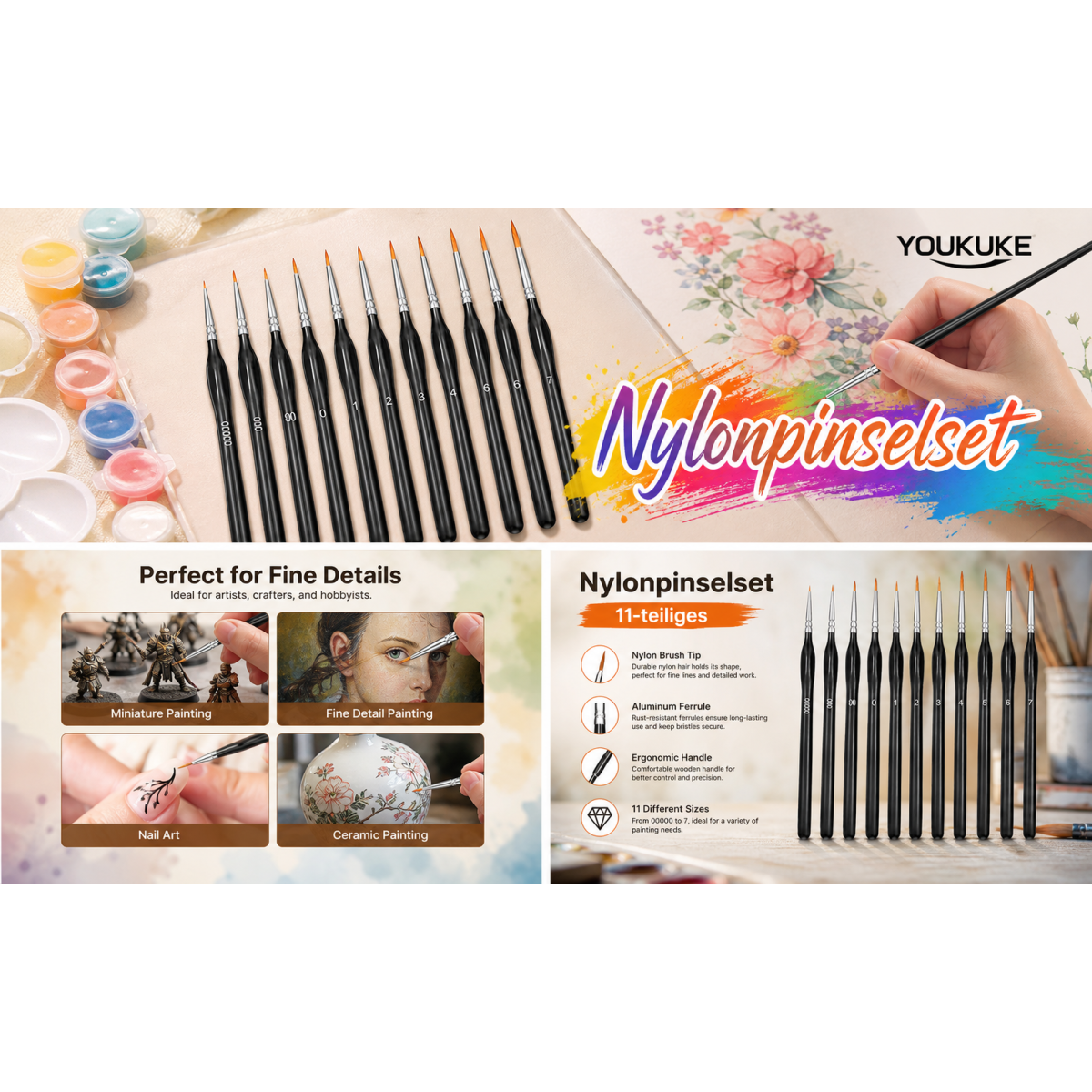 11-teiliges Nylon-Pinsel-Set